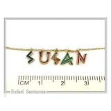 Personalized "Susan" Name Necklace: Multicolored Enamel on Greek Font Letter Silver 18K Gold Filled