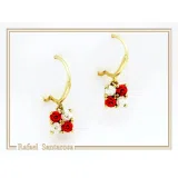 Red & White Roses Rose Flowers Shaped Alabaster Gems Drop Earrings: Sterling Silver 18K Gold-Filled