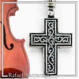 Oxidized Sterling Silver Men Cross Pendant: Byzantine Design Christian Necklace