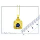 Solid Gold 18k Natural Lapis Lazuli Pendant: Byzantine Style Filigree and Granulation Handmade Jewelry