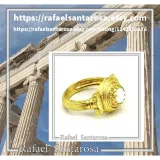 Ancient Greek Temple Ionic Column Natural Pearl Ring 18K Gold-Filled Sterling Silver, Museum Inspired