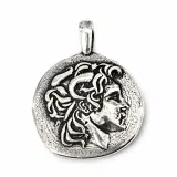 Alexander the Greek deified tetradrachm sterling silver pendant, Ancient Greek museum replica of Lysimachus coin