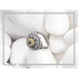 Sterling Silver Ring, 18K Gold Filled Filigree Bezel and 5mm Natural Sky-Blue Topaz