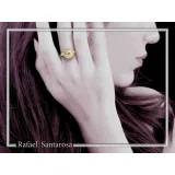 Greek Macedonian Sun Adjustable Statement Ring: Sculptured Marble, Zircon, 18K Gold-Filled Sterling Silver