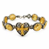 Byzantine Maltese Cross Holy Heart Knights Bracelet: Oxidized Sterling Silver and 18K Gold Filled