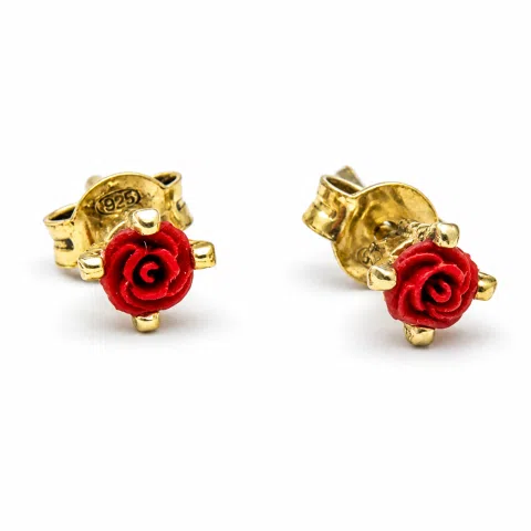 Handmade Red Rose Flower Stud Earrings: Alabaster & 18K Gold Filled Sterling Silver