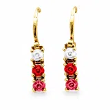 Alabaster Rose Flowers Gems Drop Earrings Romantic Floral Jewelry: 18K Gold Filled Sterling Silver