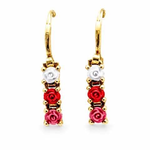 Alabaster Rose Flowers Gems Drop Earrings Romantic Floral Jewelry: 18K Gold Filled Sterling Silver