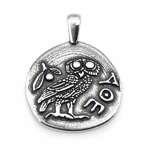 Greek Owl Coin Tetradrachm museum Replica Pendant: Oxidized Sterling Silver