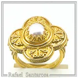 Byzantine Cross Ring: Natural Pearl, Sterling Silver 18K Gold-Filled Filigree