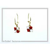 Red & White Roses Rose Flowers Shaped Alabaster Gems Drop Earrings: Sterling Silver 18K Gold-Filled