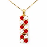Handmade Rose Flowers Gems Pave Pendant: 18 K Gold-Filled Sterling Silver Beaded Floral Necklace