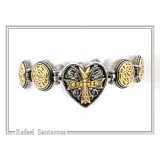 Byzantine Maltese Cross Holy Heart Knights Bracelet: Oxidized Sterling Silver and 18K Gold Filled