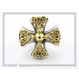 Byzantine Religious Cross Museum Inspired Ring: Oxidized Sterling Silver, 18K Gold Filled Filigree