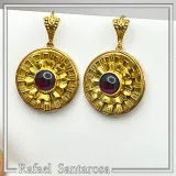 Ancient Greek Garnet Earrings, 18K Gold Filled Sterling Silver, Greek Museum Inspired