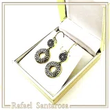 Greek Key and Greek flower Museum Earrings: 18K Gold Filled & Oxidized Sterling Silver