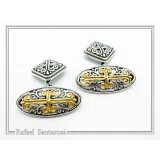 Byzantine Cross Cufflinks for Him: 18K Gold Filled on Oxidized Sterling Silver Oval Base