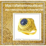 Byzantine Handcrafted Natural Lapis Lazuli Sterling Silver Ring: 18k Gold Filled