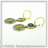 Greek Key and Greek flower Museum Earrings: 18K Gold Filled & Oxidized Sterling Silver