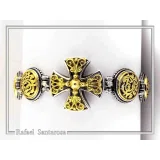 Byzantine Cross beaded Bracelet: handmade 18k Gold Filled and Oxidized Sterling Silver