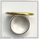 Minoan Sacred Scene Ring, Oxidised Copper, 14K Gold Bezel, Sterling Silver Band