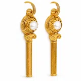 Greek Temple Column Natural Pearl Earrings: 18K Gold Filled Sterling Silver, Greek Museum Jewelry
