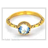 Byzantine Sky-Blue Brilliant Cut Topaz Filigree Statement Ring: 18k Solid Gold Ring for Her