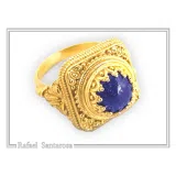 Byzantine Handcrafted Natural Lapis Lazuli Sterling Silver Ring: 18k Gold Filled