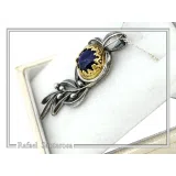 Natural Lapis Olive Leaf Pendant Floral Necklace: Oxidized Sterling Silver 18K Gold Filled Bezel