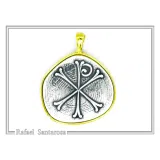 Chi Ro Jesus Name Christogram Pendant: Oxidized Sterling Silver Charm on Gold-Filled Base