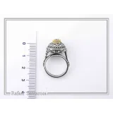 Sterling Silver Ring, 18K Gold Filled Filigree Bezel and 5mm Natural Sky-Blue Topaz