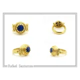 Natural Lapis Lazuli Ancient Greek Ionic Column Design Sterling Silver 18K Gold-Filled Ring