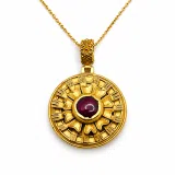 Ancient Greek Flower Museum Replica Pendant, Sterling Silver 18K Gold Filled Natural Garnet Necklace