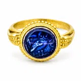 Athena Owl Coin Tetradrachm Ring: Blue Transparent Enamel on 18K Gold-Filled Filigree Sterling Silver