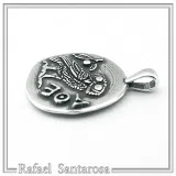 Greek Owl Coin Tetradrachm museum Replica Pendant: Oxidized Sterling Silver
