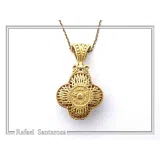 Byzantine Cross Sky-Blue Topaz Pendant: Handmade Filigree 18k Gold Filled Sterling Silver Necklace