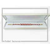 Tennis bracelet with red & white rose flowers on square beads. 18K gold filled silver