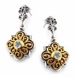 Byzantine Genuine Gemstones Silver Earrings: 18K Gold Filled Filigree on oxidised silver base