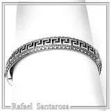Greek Key Meander Oxidized Sterling Silver 925 Bangle Bracelet Handmade Artisan Jewelry Gift Women