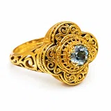 Natural brilliant cut topaz Byzantine Ring: Engraved and filigree Sterling Silver 18K Gold Filled
