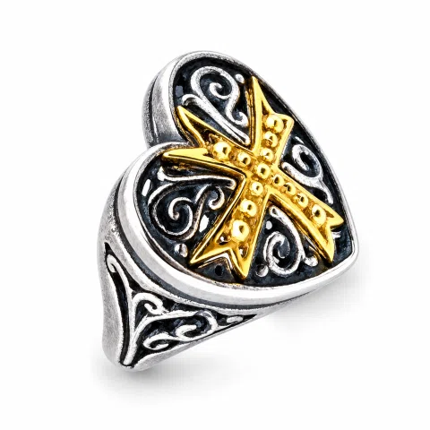 Holy Heart Knight Ring: Medieval Maltese Cross 18K Gold Filled on Oxidized Sterling Silver