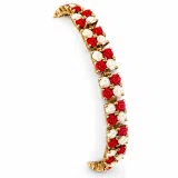 Tennis bracelet with red & white rose flowers on square beads. 18K gold filled silver