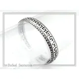 Greek Key Meander Oxidized Sterling Silver Cuff Bracelet, Museum Inspired Unisex Adjustable Jewelry