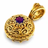 18K Solid Gold Natural Gemstone Byzantine Pendant: Handmade Filigree Necklace, Garnet, Topaz, peridot, Amethyst