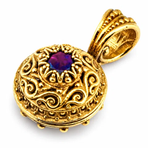 18K Solid Gold Natural Gemstone Byzantine Pendant: Handmade Filigree Necklace, Garnet, Topaz, peridot, Amethyst