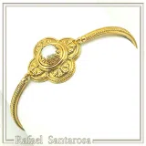 Byzantine Cross Pearl Filigree Bangle Bracelet: 18K Gold Filled Sterling Silver