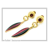 Olive Leaf Floral Dangle & Drop Earrings: Transparent Enamel, Natural Garnet, 18K Gold Filled Silver