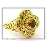 Genuine Gemstone Statement Byzantine Cross Ring: 18k Solid Gold Handmade Filigree Religious Handmade Jewelry
