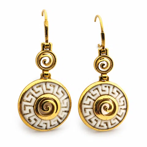Handmade Marble Greek Key Spiral Dangle Earrings: Sterling Silver 18K Gold-Filled