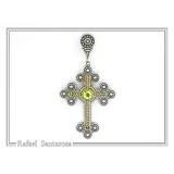 Peridot, Garnet, Topaz, Amethyst, Pearl or Lapis Oxidized Sterling Silver Byzantine Cross Religious Necklace